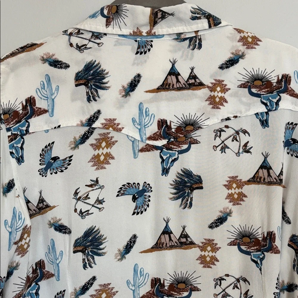 Women's White Medium Western Desert Print Button Down Shirt - Picture 4 of 10